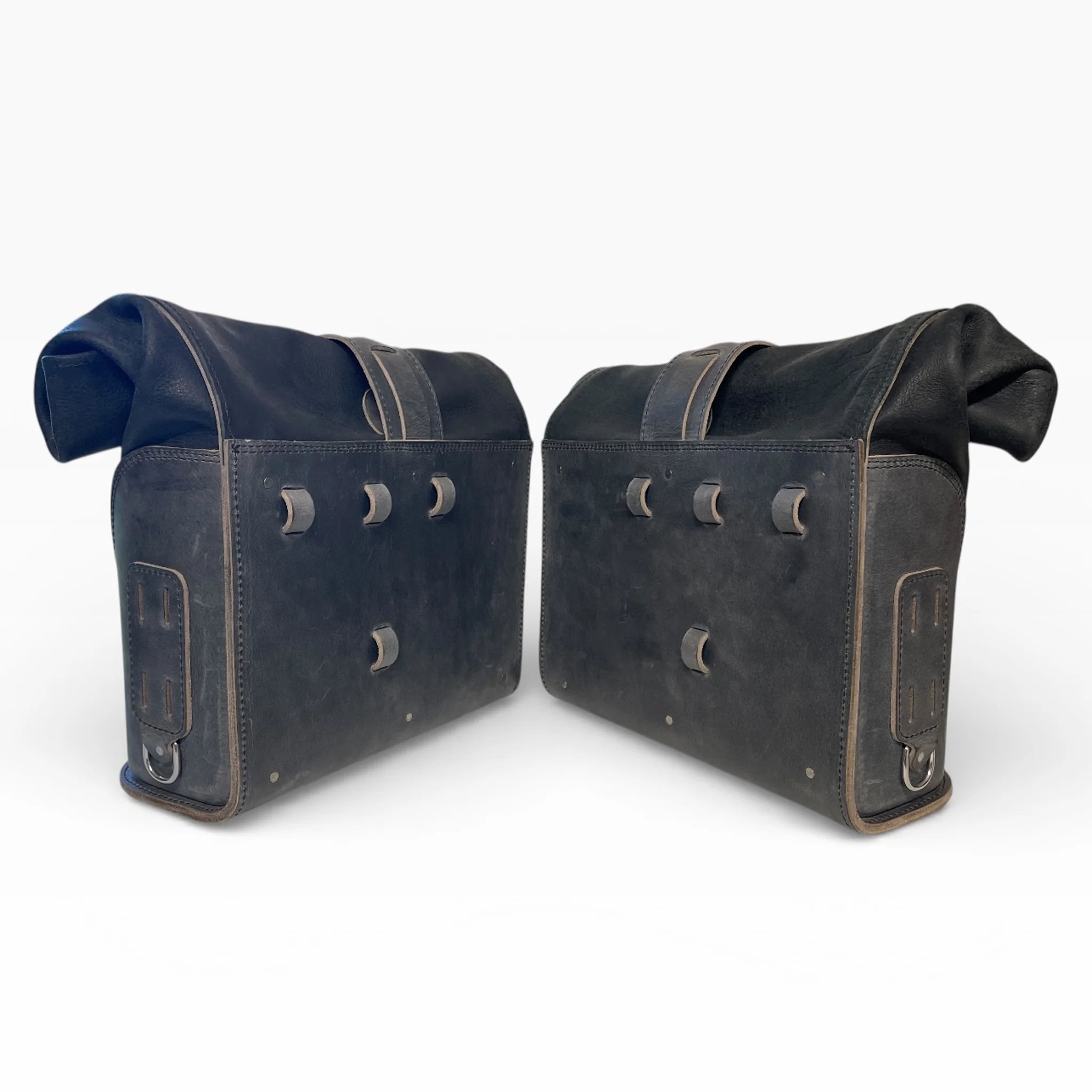 Universal Leather Rolltop Panniers / Saddlebags - TBP02 (Pair)