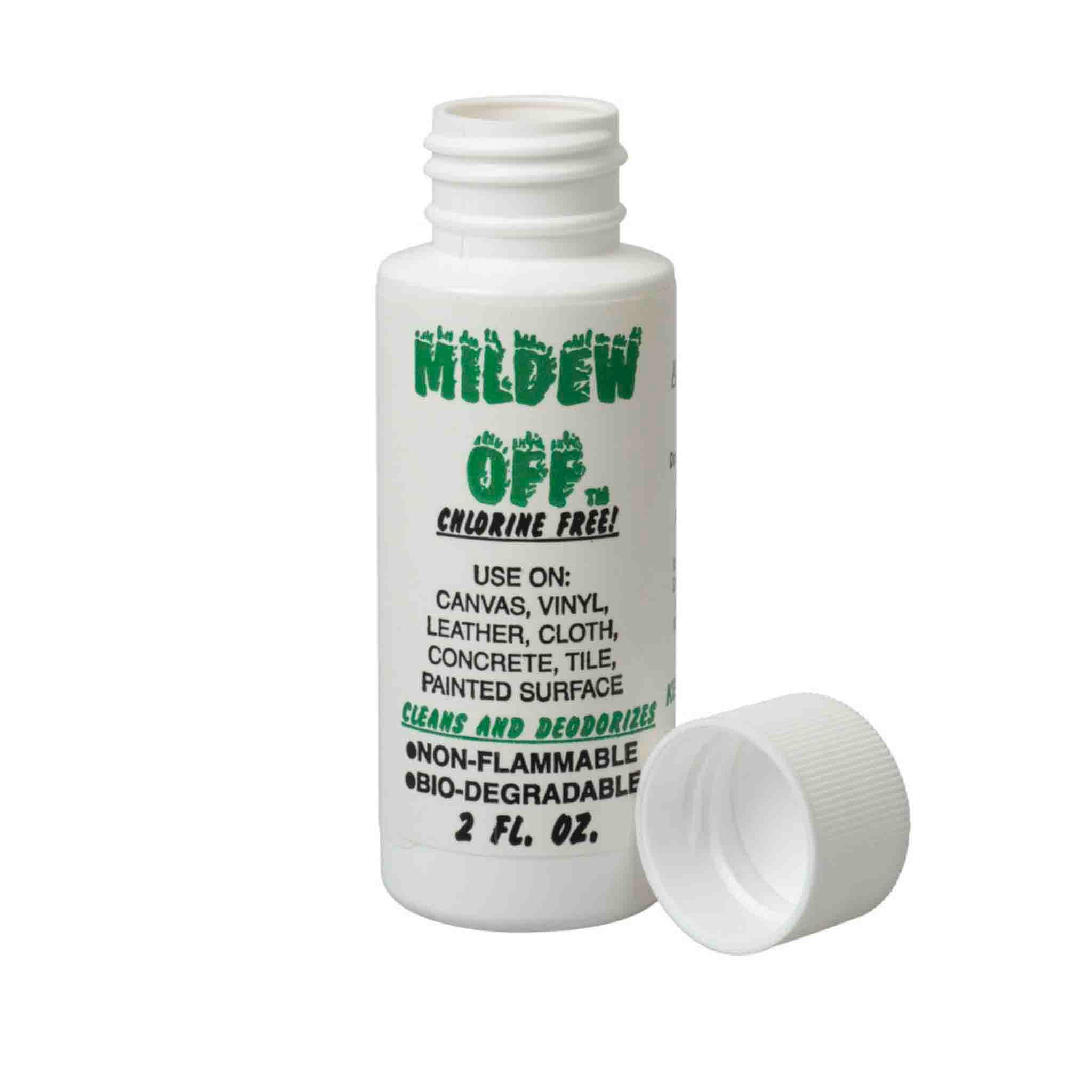 This chlorine-free product not only cleans mildew, but also deodorizes. Made from biodegradable extracts. Safe to use on most items. This is a great product to clean your saddlebags and other musty items such as boots, skates, gloves, etc. Works on canvas, vinyl, leather, cloth, etc.