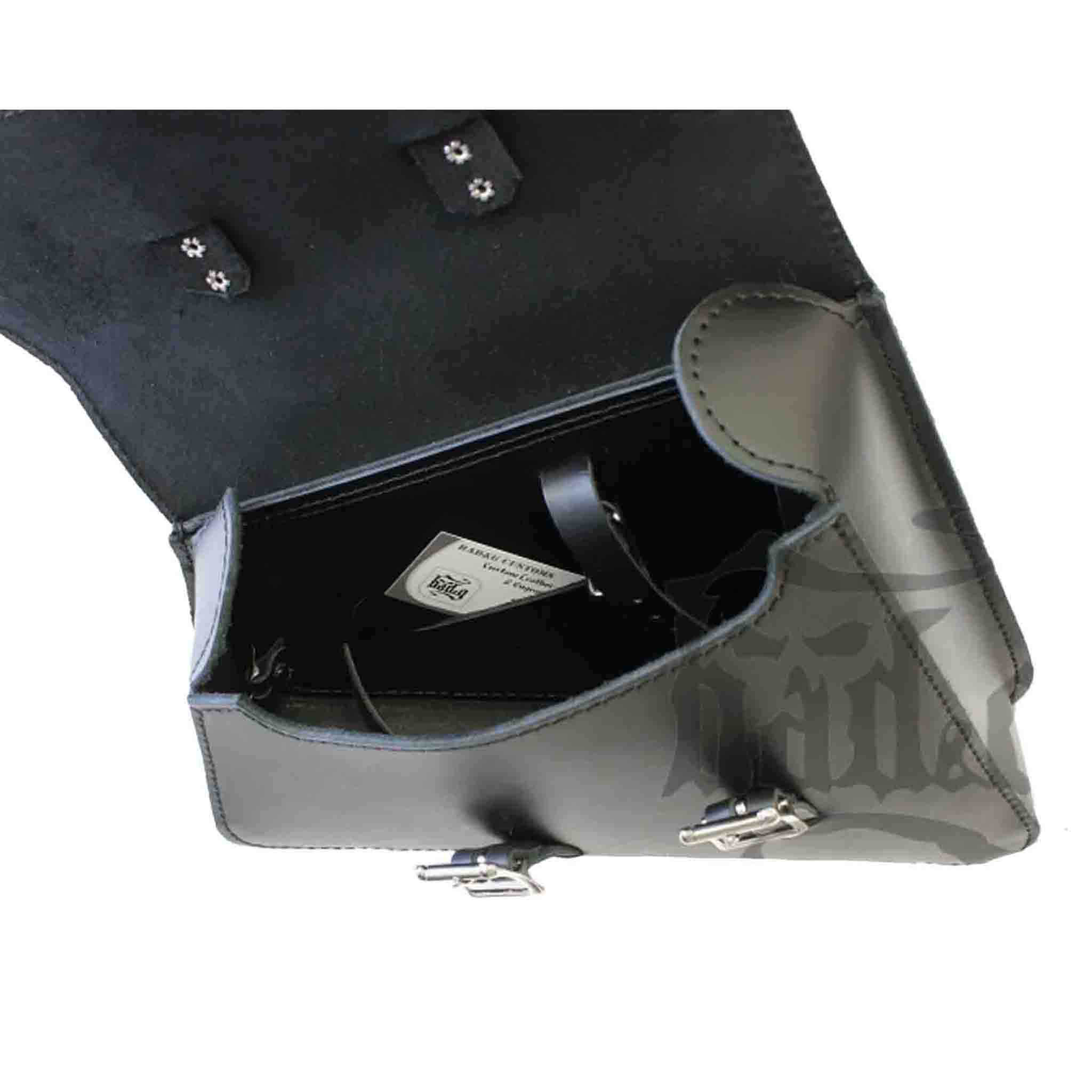 Upgrade your Triumph Bobber or Speedmaster with the TBR01 Right Side Solo Bag. Hand crafted in USA with premium leather and top quality hardware. Durable and stylish, it's the perfect fit for your motorcycle.